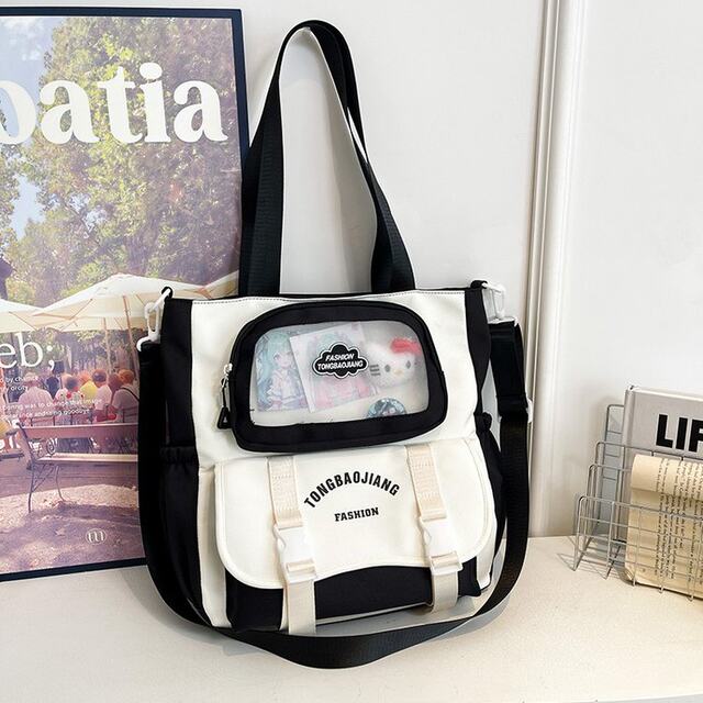 Canvas bag girls crossbody shoulder bag handbag book bag versatile large capacity primary school student class bag tutoring bag