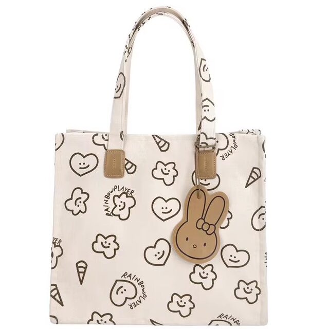 Cute Cartoon Large Capacity Canvas Bag Female Summer Student Class Tote Bag Versatile Commuting Shoulder Tote Bag