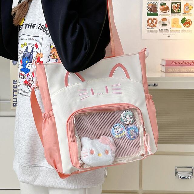 Canvas bag girls crossbody shoulder bag handbag book bag versatile large capacity student class bag tutoring bag