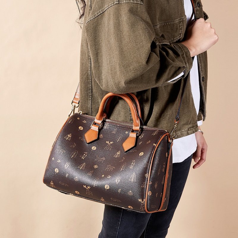 柏雅图印花波士顿通勤包百搭妈妈包 柏雅图箱包女士包袋