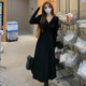 Large size autumn and winter French Hepburn style v-neck with black inner
