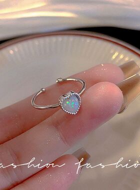 高级感彩色爱心戒指女时尚个性开口食指环2026年新款潮小众设计感