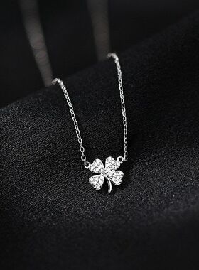 女生ins链简约批发锁骨项链设计感饰品闪钻高级夏季百搭四叶草风