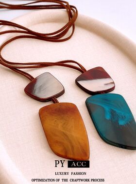 新中式不规则牛角板吊坠项链民族风潮流百搭毛衣链时尚气质项饰女