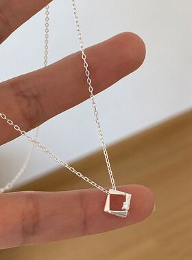 批发简约项链几何锁骨女小众气质链设计感ins方形时尚精致单钻风