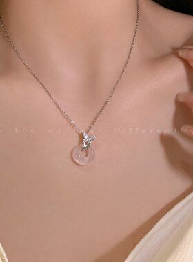 蝴蝶平安扣钛钢项链ins潮百搭轻奢颈链小众设计新中式国风锁骨链