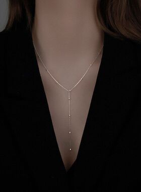 女小众轻奢毛衣链批发流苏百搭高级感项链冷淡圆珠风时尚长款简约