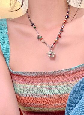 彩色串珠石头拼接项链女甜酷辣妹风笑脸星星颈链轻奢高级感锁骨链