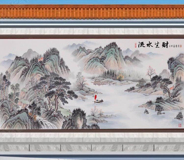 户外庭院门头匾迎门墙瓷砖福壁画中堂农村国画山水影壁墙室外轻奢,淘宝优惠券,粉丝福利购,淘宝优惠卷
