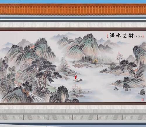 户外庭院门头匾迎门墙瓷砖壁画福中堂农村国画山水影壁墙室外大门 - 图1