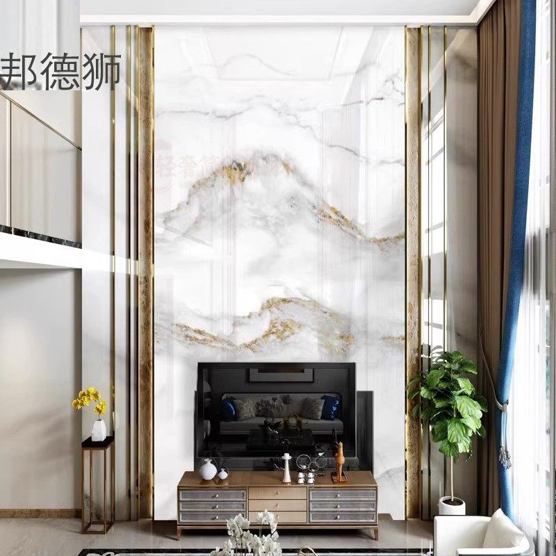 新中式复式楼别墅岩板背景墙自建房电视瓷砖楼中楼挑空客厅大理石,淘宝优惠券,粉丝福利购,淘宝优惠卷