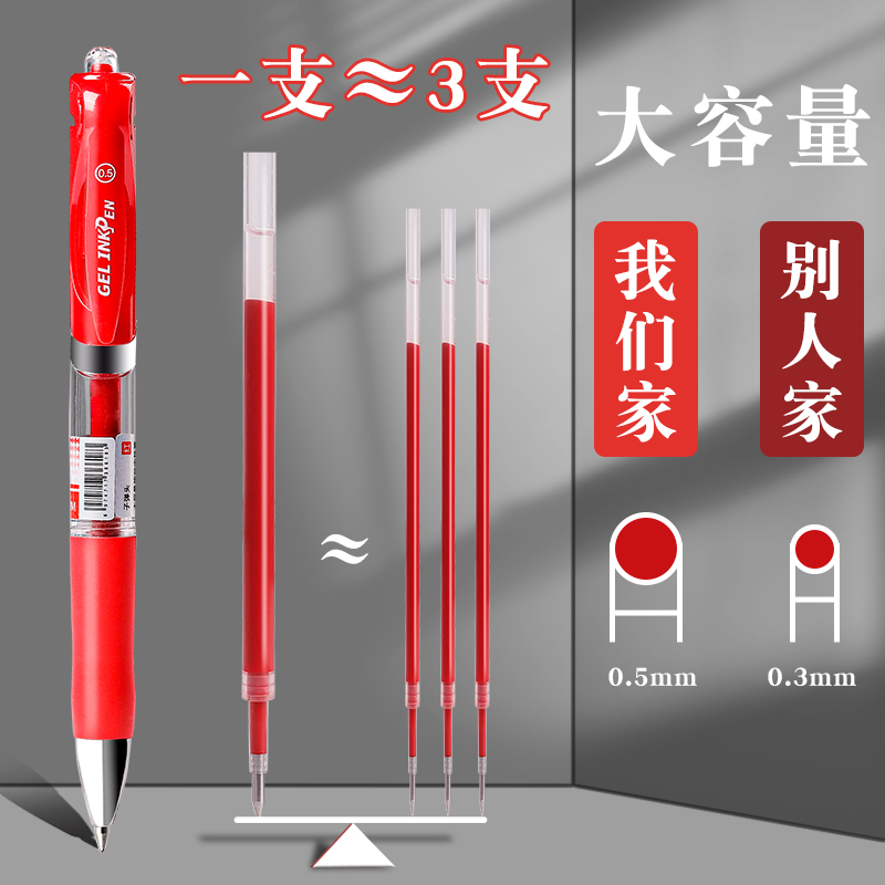 红笔学生专用老师批改作业按动式红色中性笔按压圆珠笔水笔签字笔教师按压式高颜值大容量水性笔芯学生用批发-图2