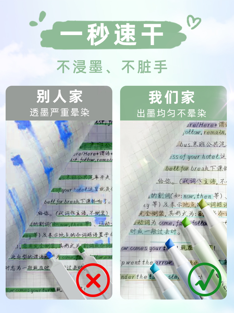 双头荧光笔记号笔荧光标记笔学生用手帐笔手账专用笔淡色系护眼萤光记号笔银光高颜值莹光彩色笔做笔记划重点-图2