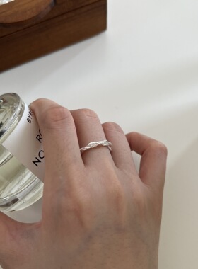 INS风925纯银交叉质感纹理细圈线条缠绕麻花扭结开口编织素圈戒指