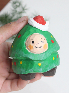 森物可爱手工实木雕圣诞装饰摆件
