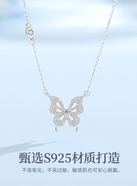 S925银蝴蝶吊坠项链女锁骨链礼品