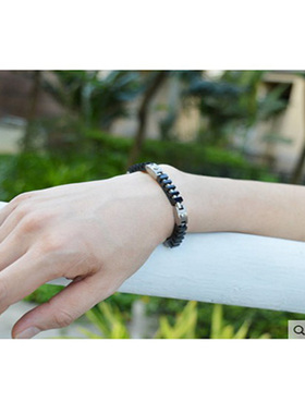 纯钛金韩版饰品黑白本命年手链