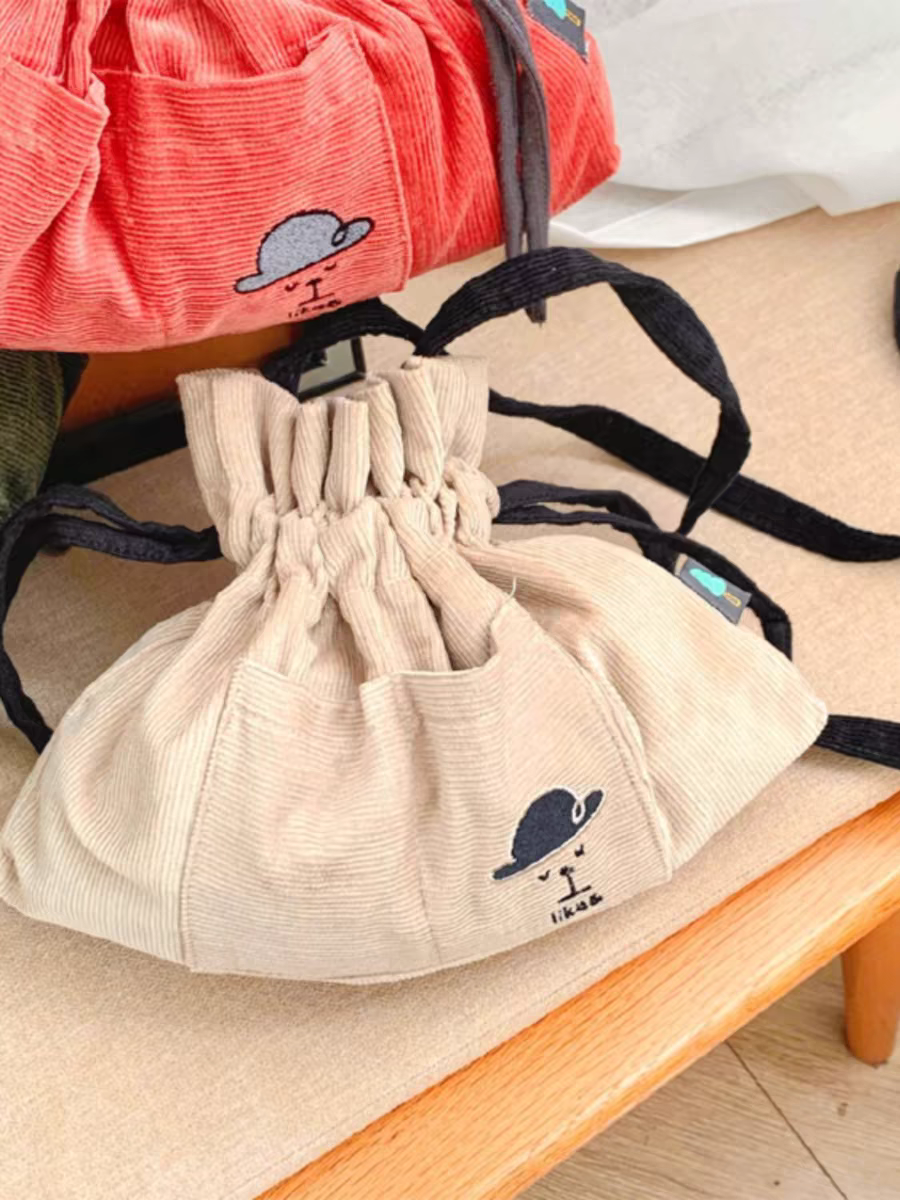 出口韩国单！小雨伞纯色灯芯绒卡通抽绳包斜挎包,淘宝优惠券,粉丝福利购,淘宝优惠卷