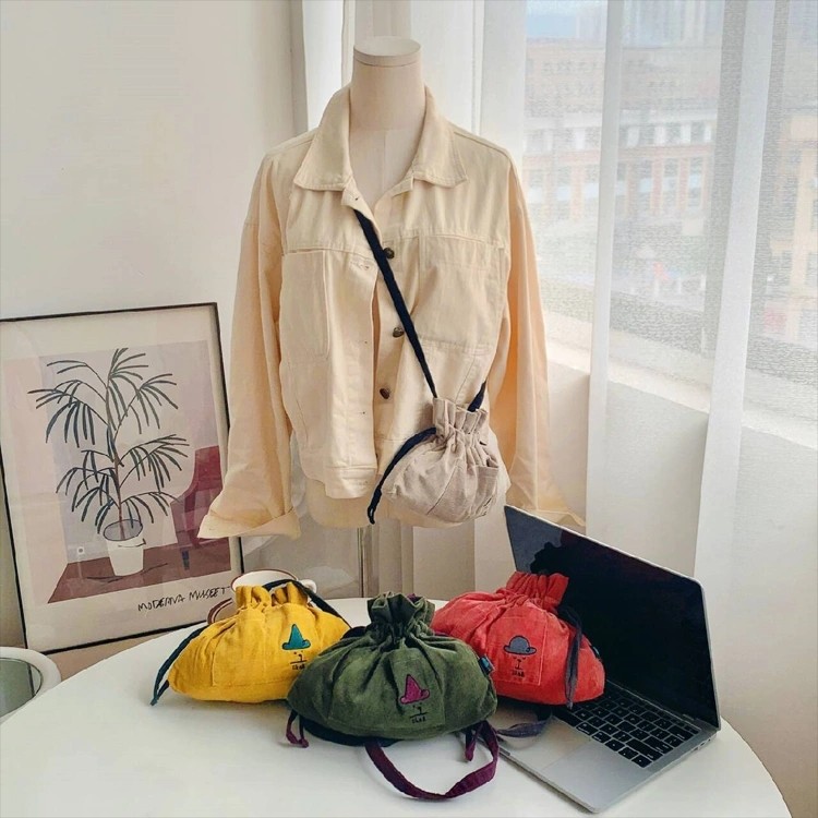 出口韩国单！小雨伞纯色灯芯绒卡通抽绳包斜挎包,淘宝优惠券,粉丝福利购,淘宝优惠卷