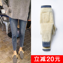 Thickened Gush Jeans Woman High Waist Winter 2023 New Outwear Slim Stretch Tight Fit Small Feet Warm Pants