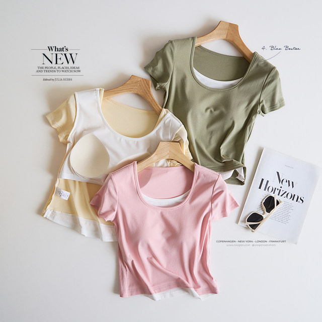 Lyocell cotton 7A ເສື້ອຍືດຄໍແຂນສັ້ນ ໜາ ຕ້ານເຊື້ອແບັກທີເຣັຍ padded ຕ້ານເຊື້ອແບັກທີເຣັຍເສື້ອຍືດແຂນສັ້ນສໍາລັບແມ່ຍິງ, ປອມສອງສິ້ນເຫມາະພາຍໃນ.