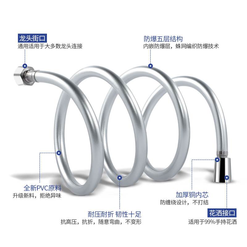 热水器淋浴淋雨管子通用花洒防爆管喷头配件pvc软管浴霸花酒水管