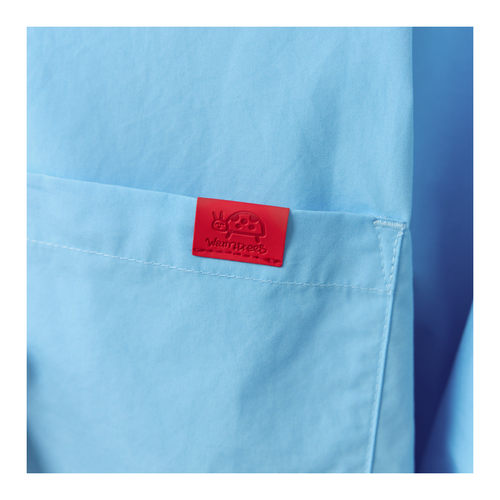 warmtrees 2025新款秋树树脆脆乐园瓢虫压印标天蓝色纸感长袖衬衫 - 图1