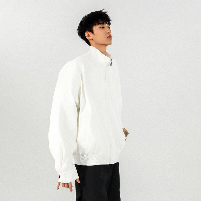 FOFWMODE spring American stand collar large size short jacket men's loose zipper cardigan trendy brand jacket top