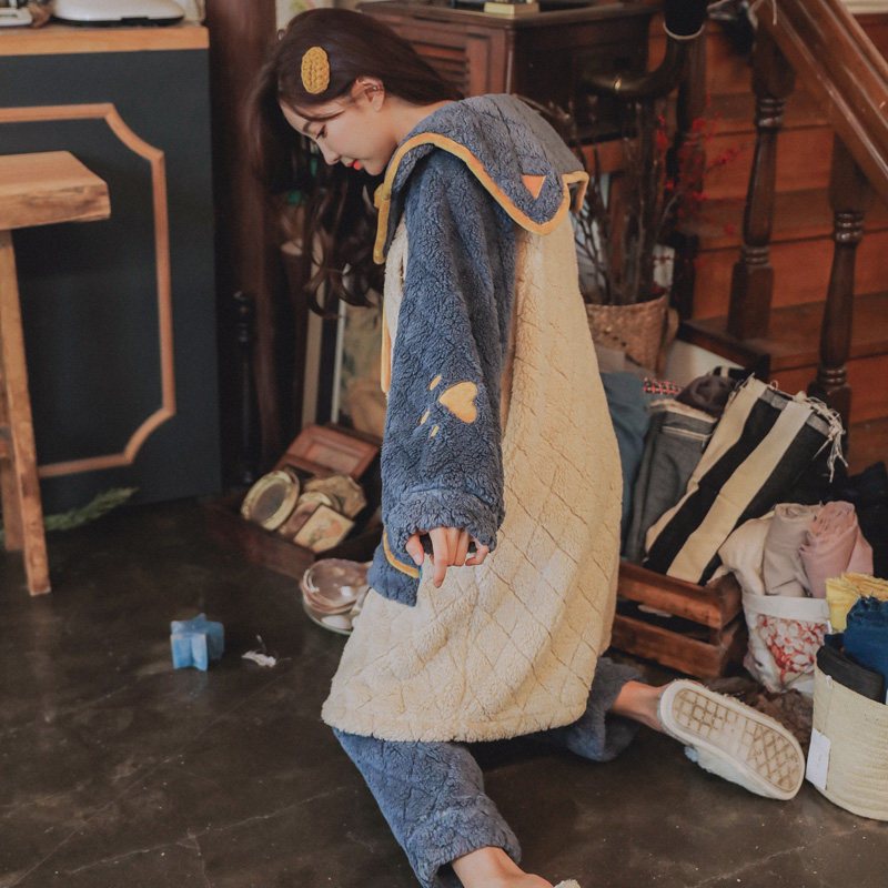 月子服长款孕妇秋冬季珊瑚绒睡袍 lmsj服饰家居服套装