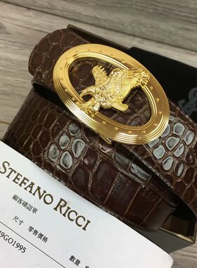 史蒂芬皮带男 新款椭圆飞鹰男士牛皮鳄鱼纹不锈钢扣百搭腰带3.8