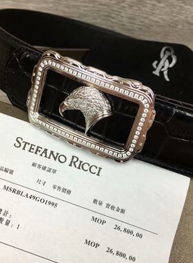 史蒂芬皮带男 新款镶钻老鹰头男士头层牛皮鳄鱼纹不锈钢扣腰带3.8
