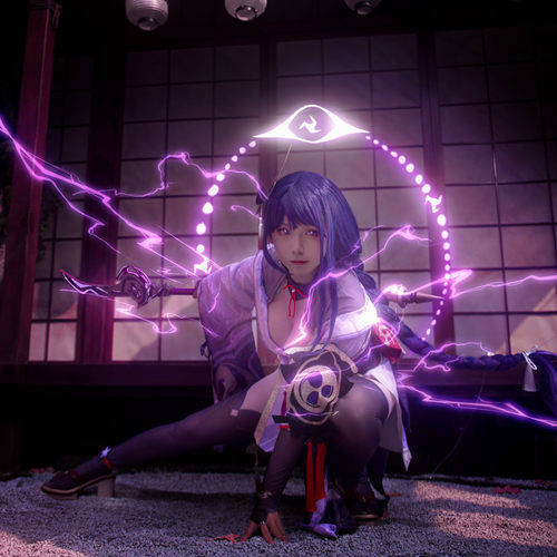 原神雷电将军雷神神里绫华cos雾切之回光无想一刀道具假发头饰 - 图1