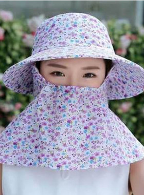 夏季女防紫外线遮阳帽太阳帽骑车防风帽防晒遮脸帽子采茶帽布帽