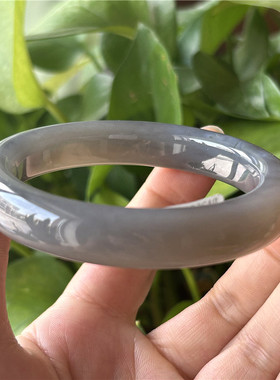 天然和田玉手镯烟紫玉径55.8原物实拍玉石手镯A货正品和田玉镯子