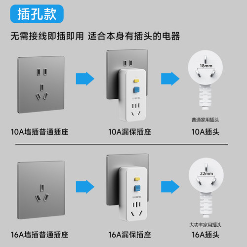 国际电工漏电保护插头16a空调10a热水器专用自动断电漏保开关插座 - 图2