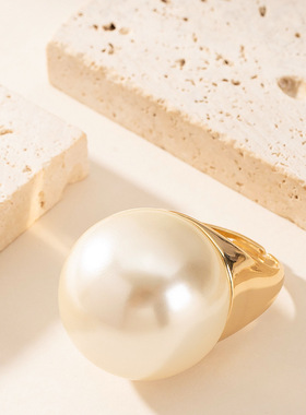 欧美跨境夸张时尚镶珍珠开口戒指可调节女小众个性高级感活口手饰