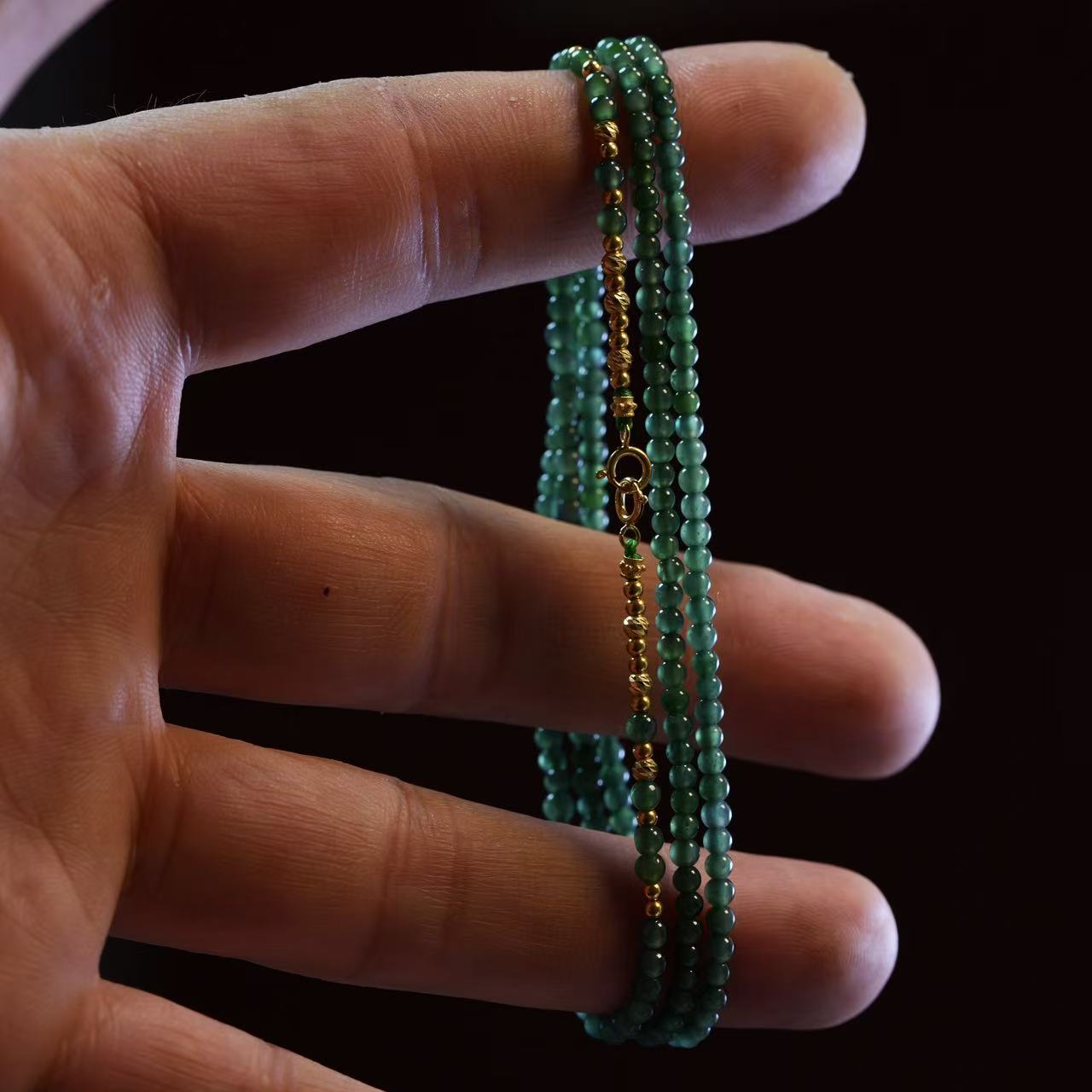 花桐里 天然翡翠圆珠18k金双耳扣项链可做眼镜链 - 图1