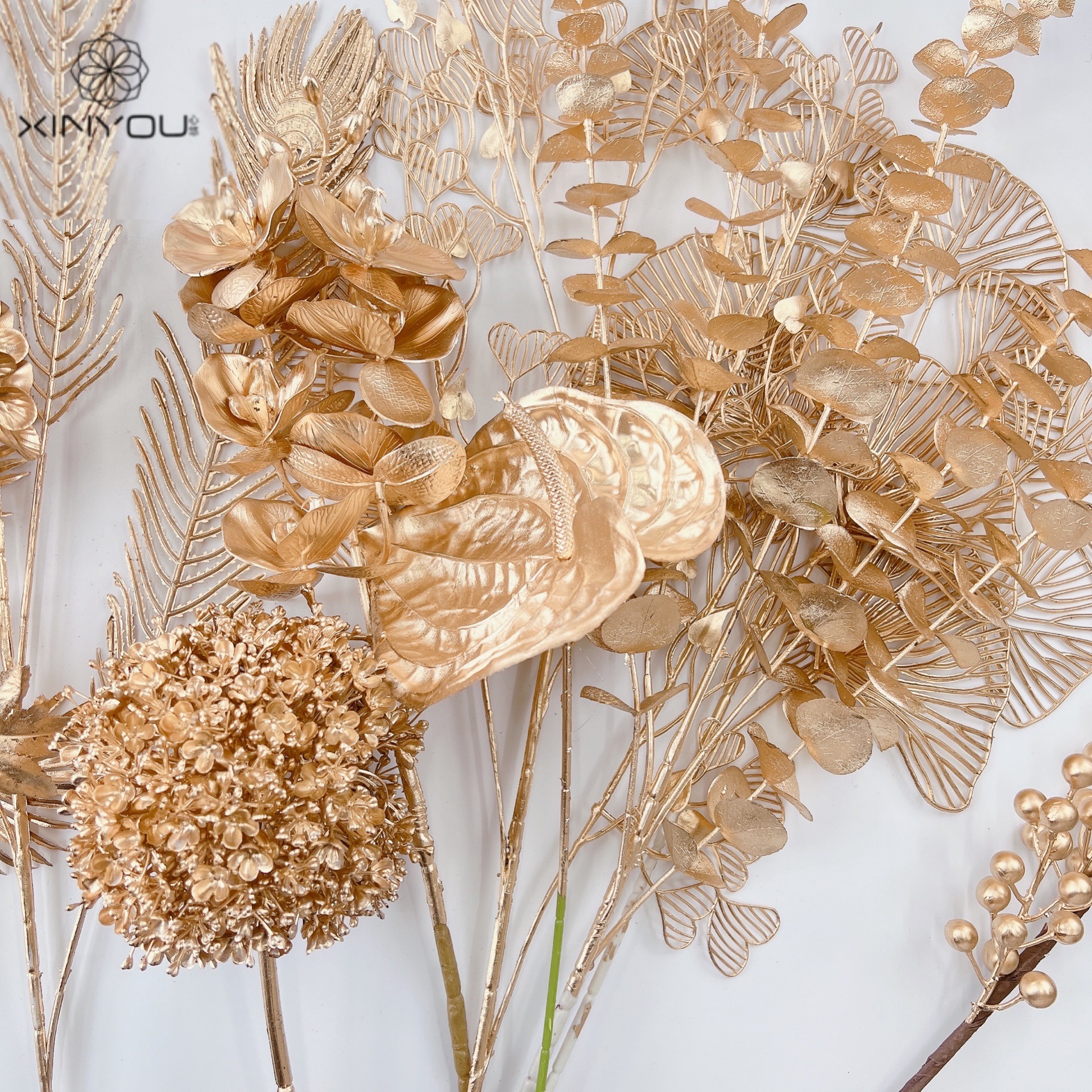 心悠新年福桶金叶子仿真植物尤加利银杏叶大浆果冬青年宵装饰假花 - 图1