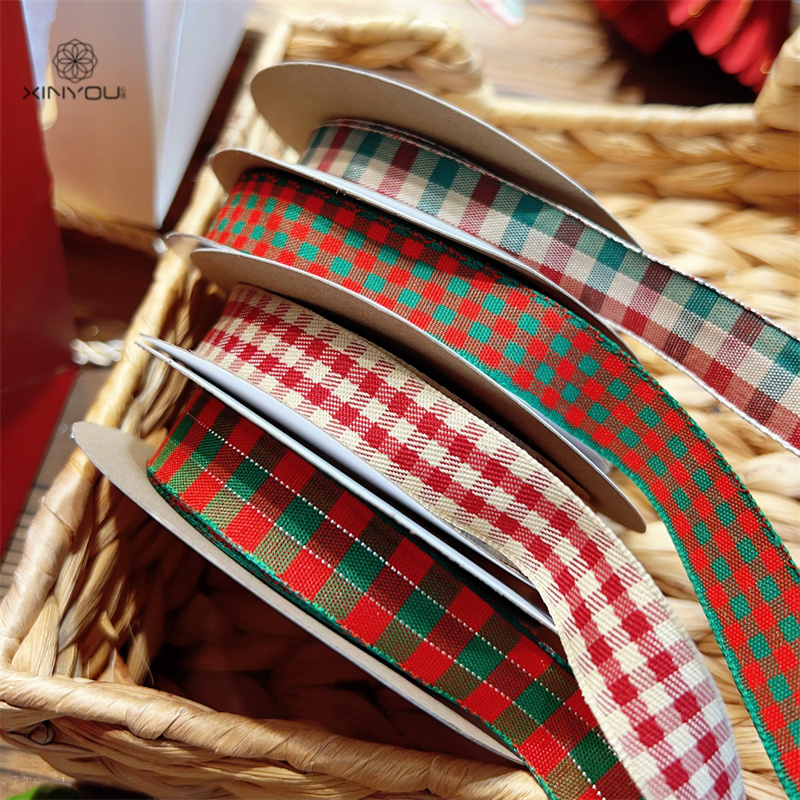 【心悠】圣诞1.5cm英伦红绿格子丝带圣诞蝴蝶结礼物礼盒装饰彩带 - 图0