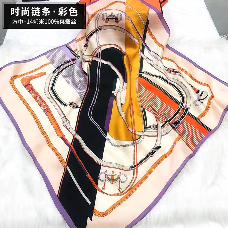百年六合真丝丝巾100%桑蚕丝印花方丝巾时尚春秋百搭气质女围巾