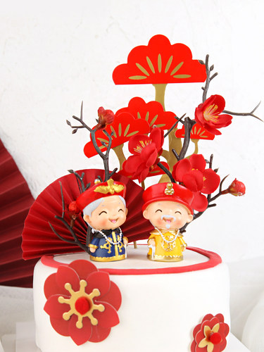 复古宫廷风皇爷爷皇奶奶摆件梅花枝插件甜品派对装扮生日蛋糕装饰 - 图1