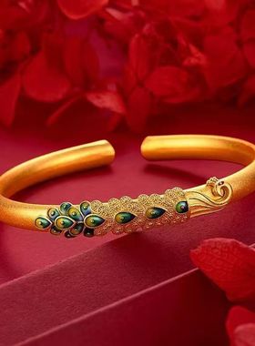 古法富贵烧蓝孔雀呈祥手镯