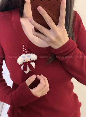红色可爱毛绒胸针~新年系列小熊小兔子别针大衣外套胸花配饰女A