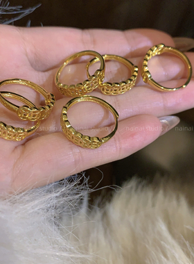 有钱花~暴富铜钱戒指金色食指戒高级感小众设计轻奢素圈指环女A