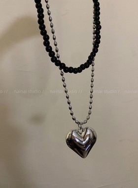 黑色爱心项链~fever同款韩国博主ins风毛衣链秋季新款卫衣链长款