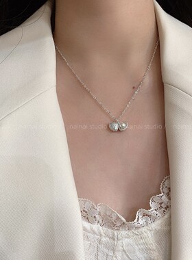 贝壳珍珠项链冷淡风银色ins风韩系锁骨链2025新款高级感度假风女A