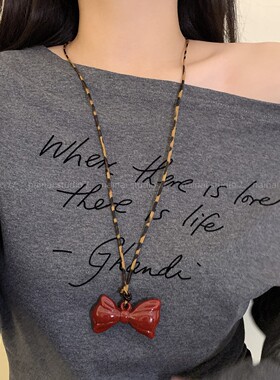 豹纹项链~蝴蝶结爱心y2k千禧酷辣妹毛衣链卫衣链长款配饰小众女秋
