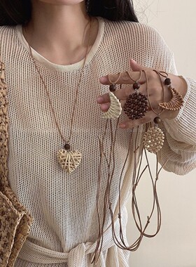 编织项链~波西米亚风爱心月亮长款毛衣卫衣链挂脖民族新中式配饰