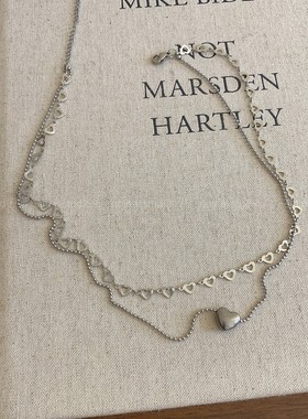 钛钢不掉色~双层爱心项链轻奢小众设计高级感锁骨链2025新款配饰A