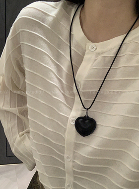 fever同款棕色系爱心毛衣项链女